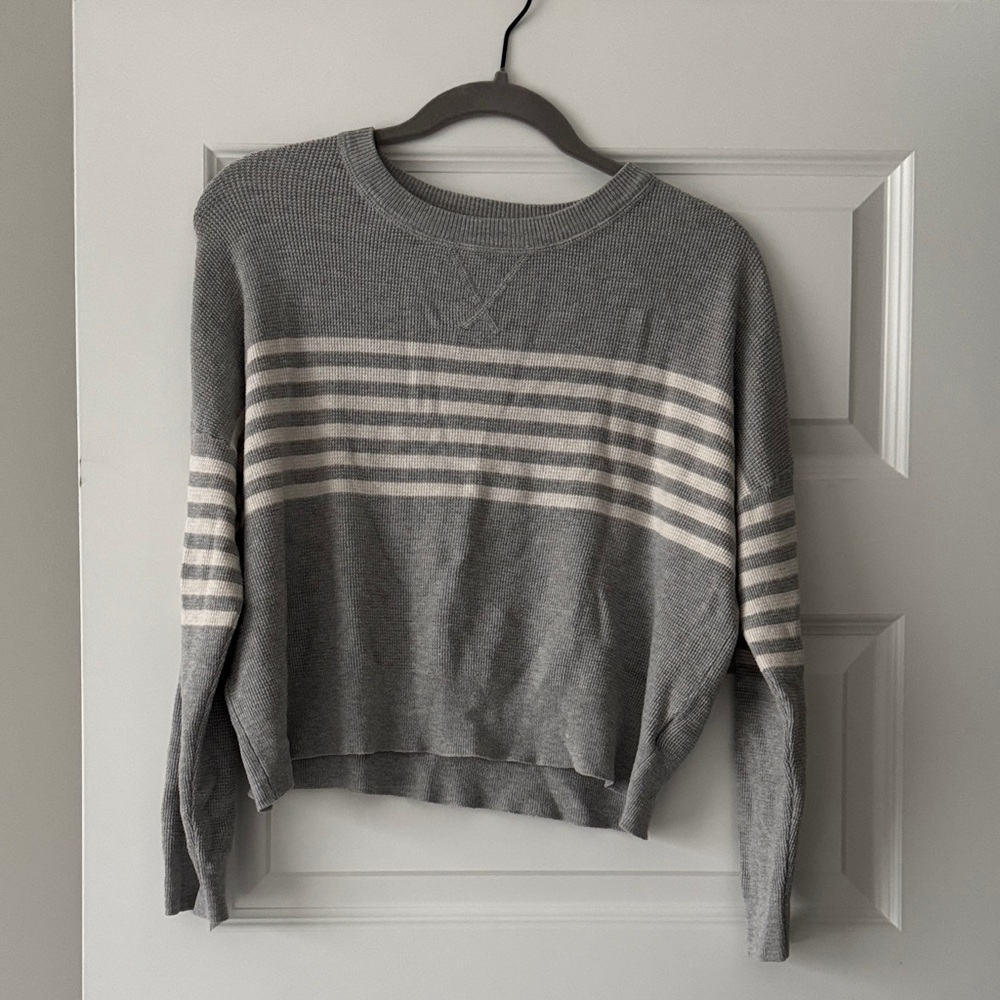 Thread & Supply Gray and Cream Striped Sweater